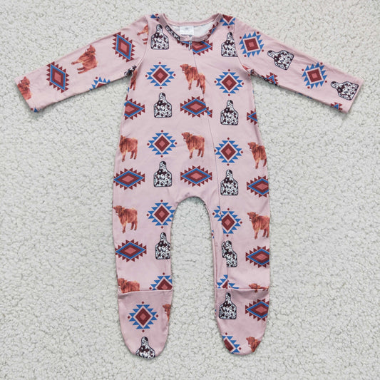 Western Cow Baby Romper With zipper
