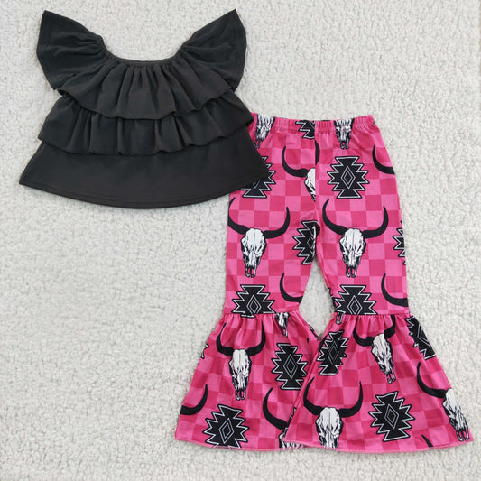 Black Western Cactus Hat Ruffle Girls Set