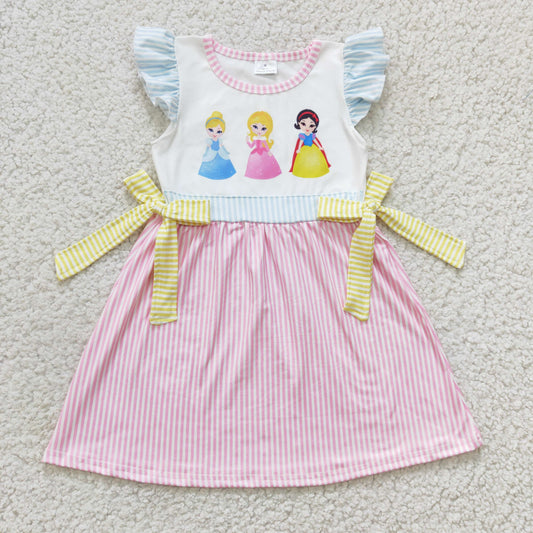 Pink Stripe Cartoon Girls Dress