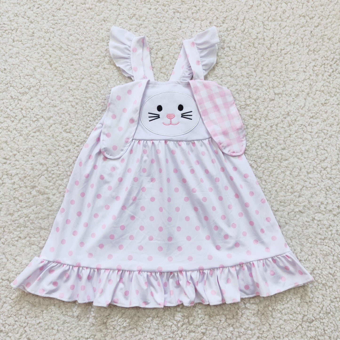 Easter Embroidery Bunny Ruffle Girls Dress