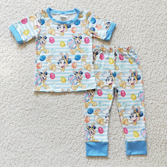 Easter Blue Striped Cartoon Pajamas