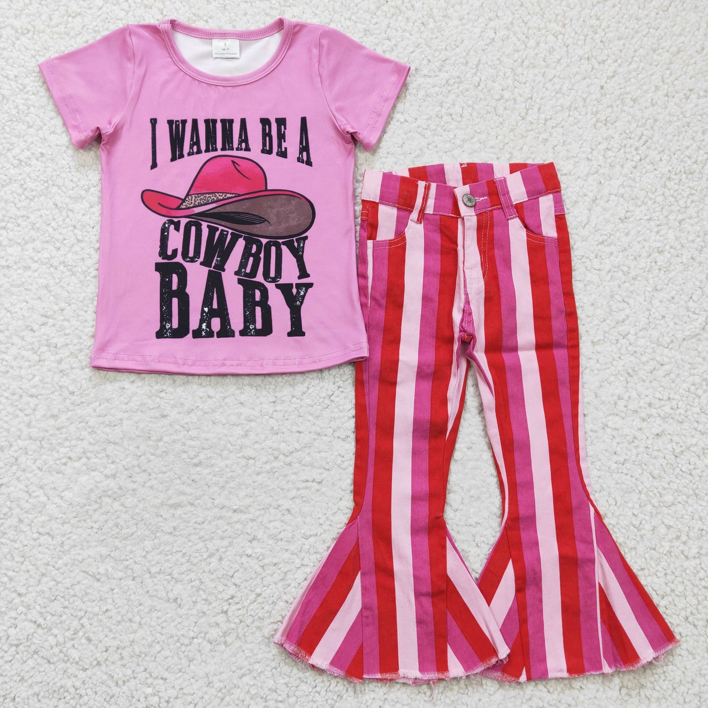 Cowboy Baby Shirt Stripe Pink Jeans