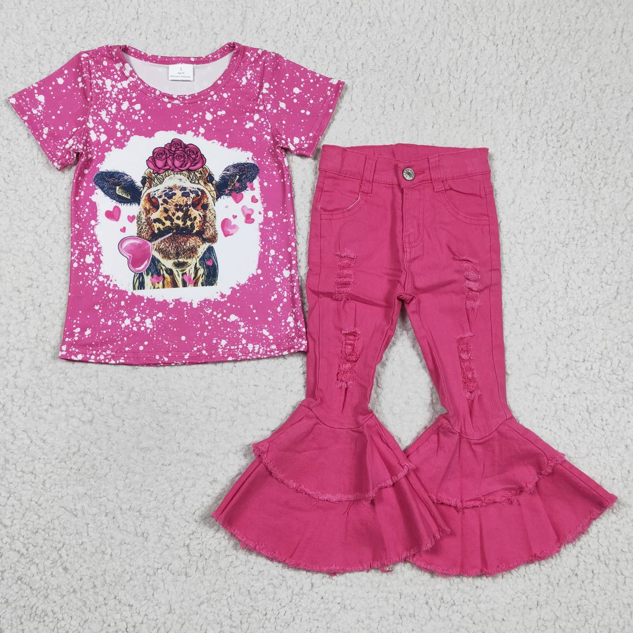 valentine's day Pink Cow Shirt Dark Pink Jeans