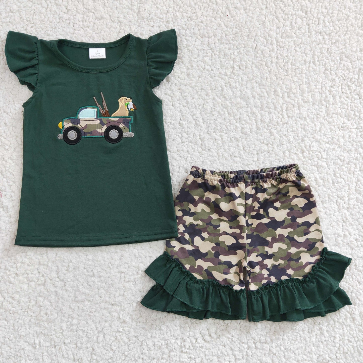 Embroidered Camo Car Dog Girls Set