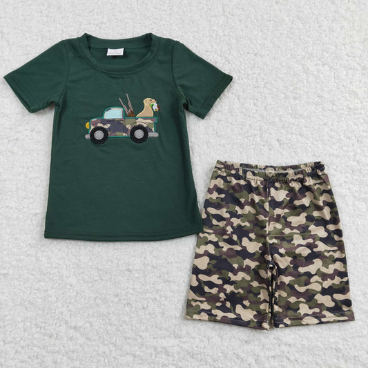 Embroidered Camo Car Dog Boy Set