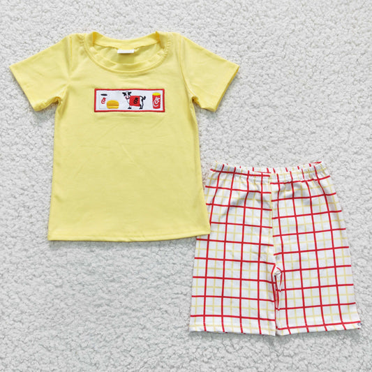 Yellow Embroidery Milk Cow Short Outfits