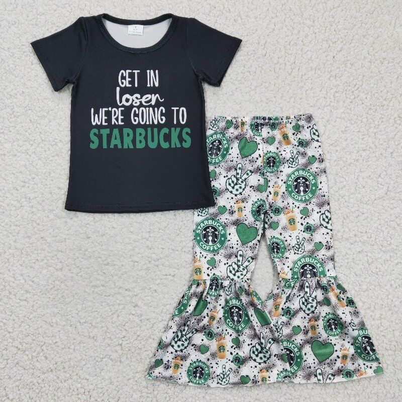 Black Cartoon Green Bell Pants Girls Set