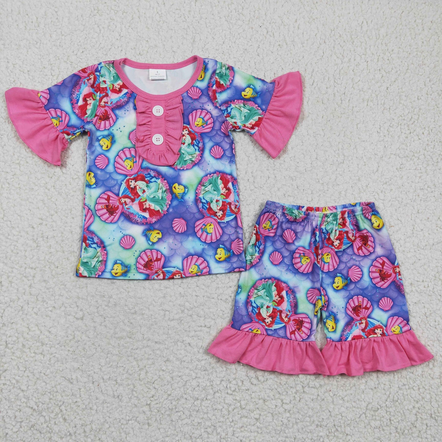 Pink Cartoon Ruffle Girls Summer Set