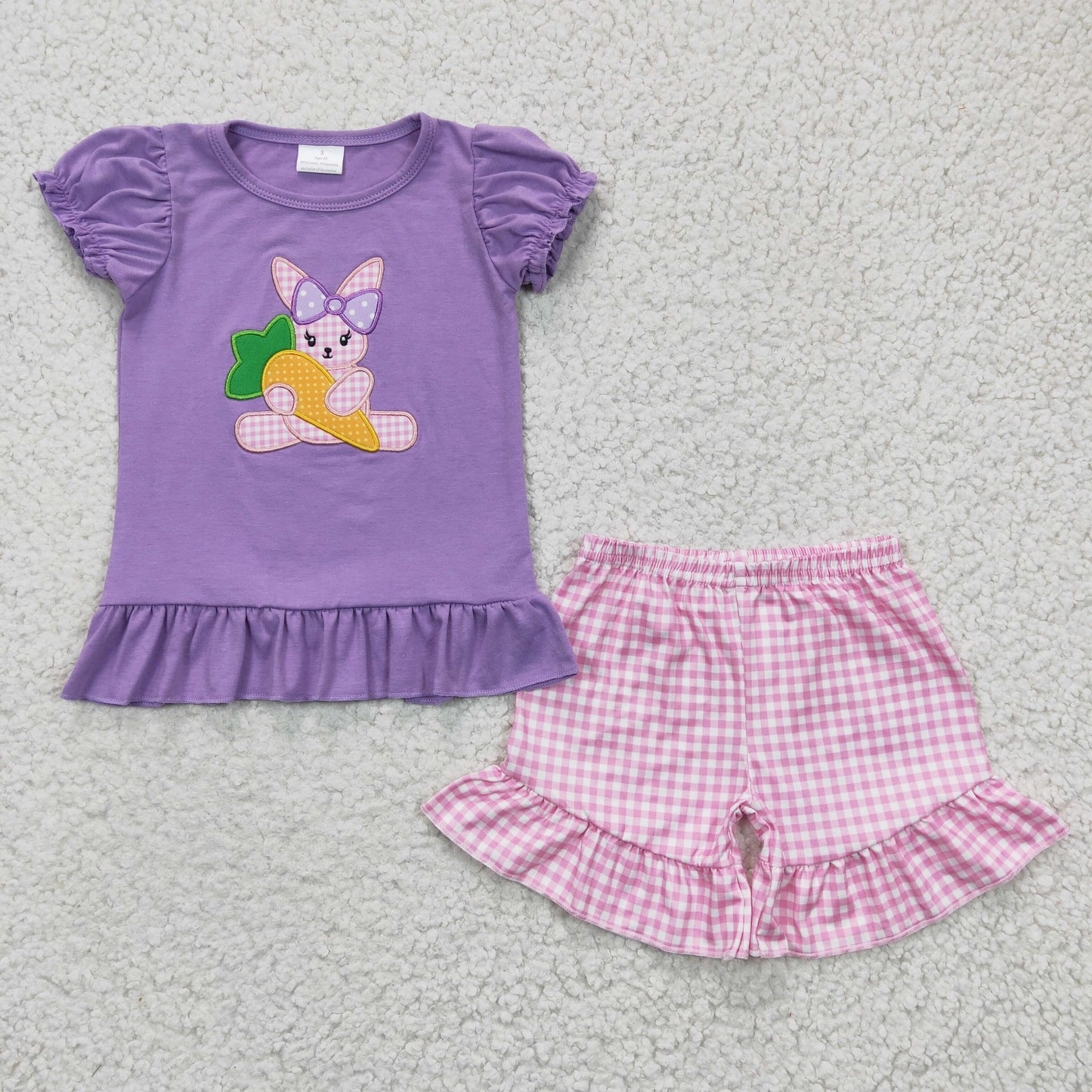 Easter Purple embroidery carrot Bunny Set