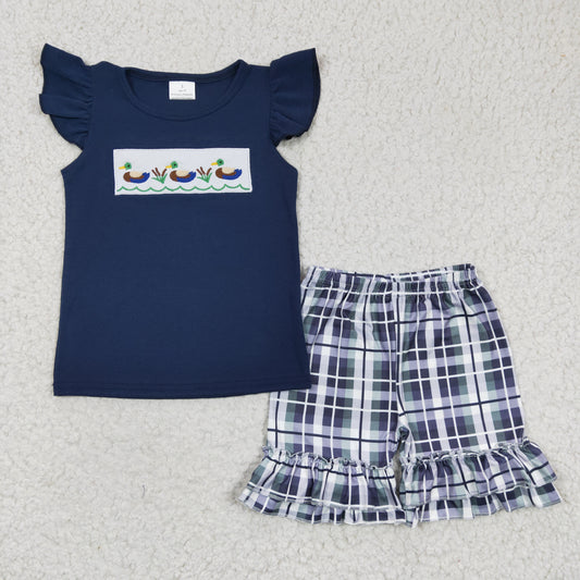 Embroidered blue duck Girls Summer Set