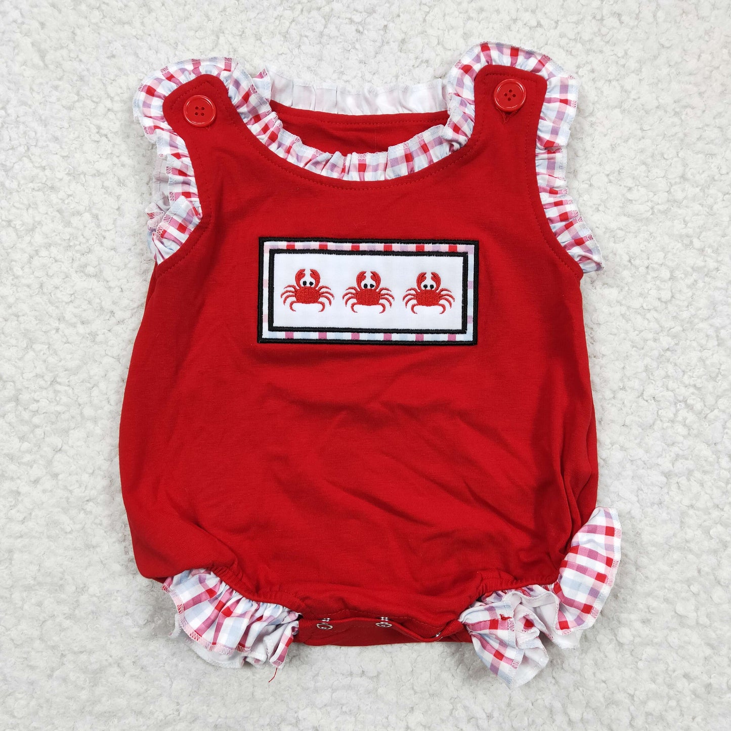Red Crab Embroidery Girls Baby Romper