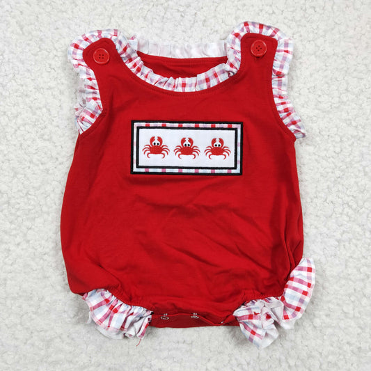 Red Crab Embroidery Girls Baby Romper