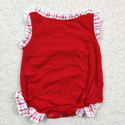 Red Crab Embroidery Girls Baby Romper
