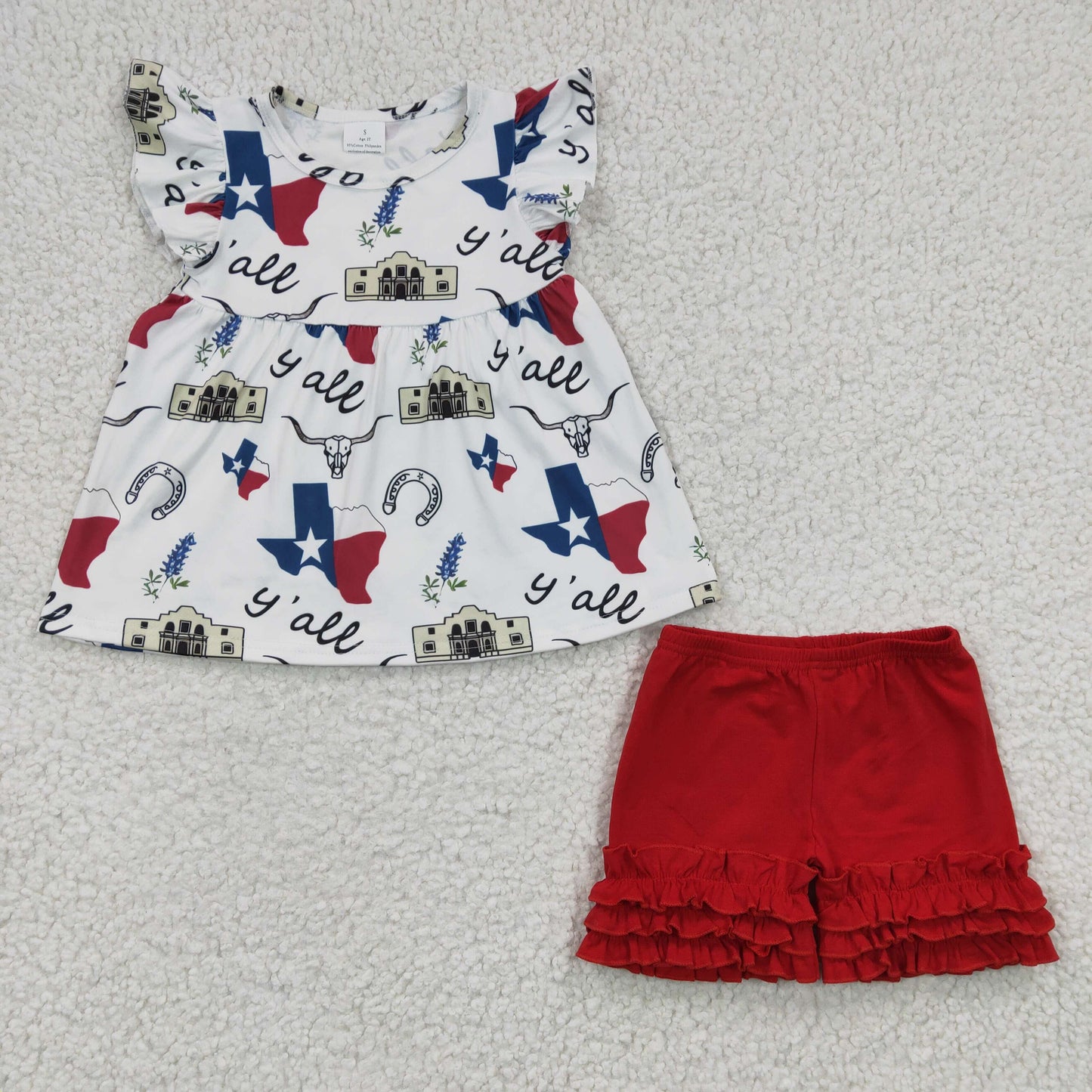 Flag Cow Pattern Ruffle Girls Summer Set