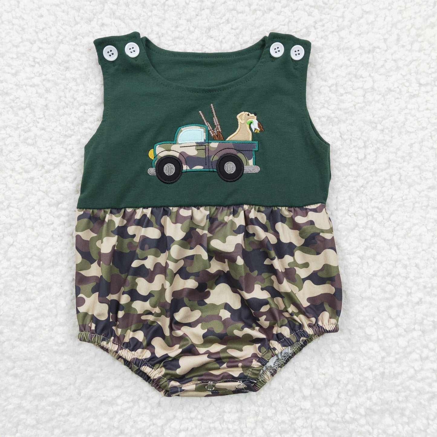 Embroidered Camo Car Baby Romper