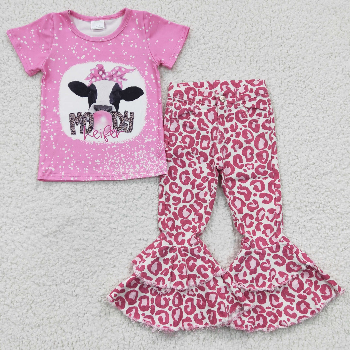 Pink Cow Baby shirt + Leopard Jeans