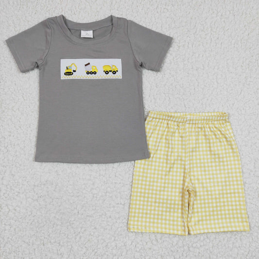 Yellow Tractor Embroidery Boy Set