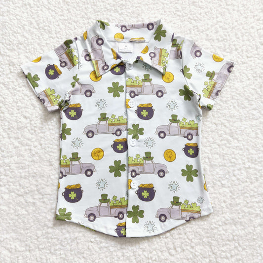 st patrick day Green With Button Boy Shirt