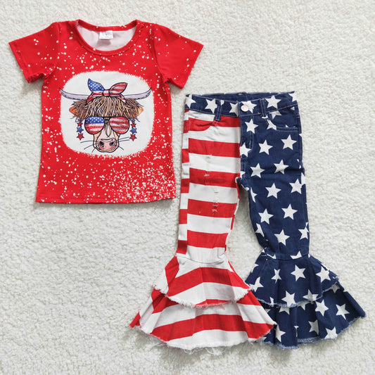 July of 4th Cow Shirt Jeans Set