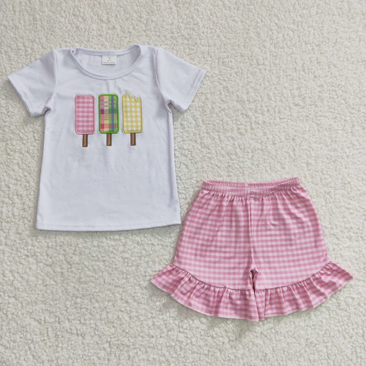 Embroidered ice cream Girls Summer Set