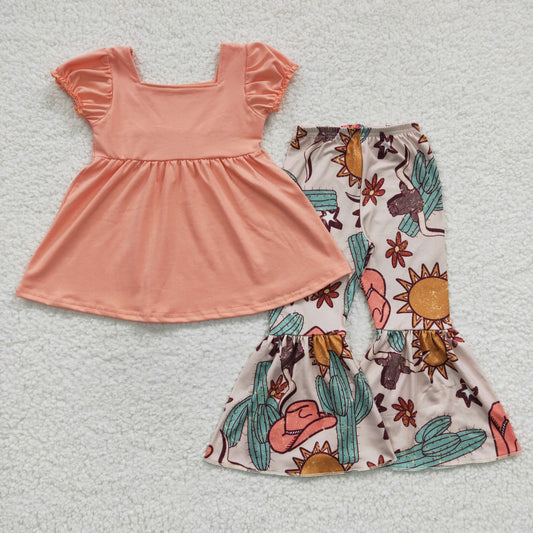 Western Pink Cow Sunflower Girls Outfits