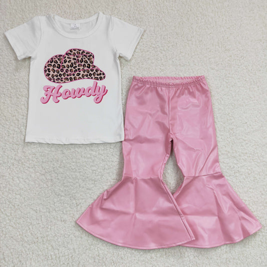 Western Hat Baby Shirt Pink leather Girls Bell Bottom