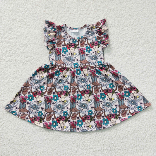 Western Boots Flower big skirt Boutique Girls Dress