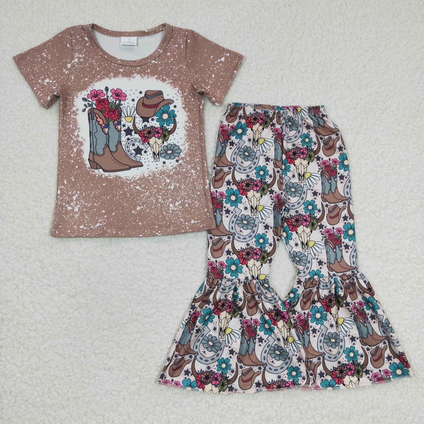 Western Brown Boots Flowers Girl Outfits