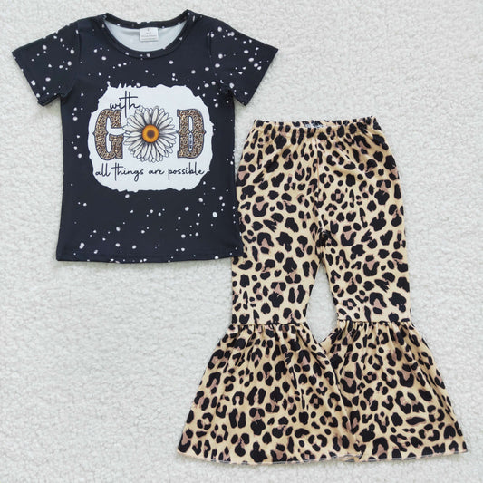 Black Flowers Leopard Girls Outfits