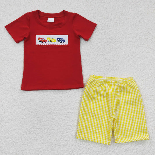 Red Embroidered Car Boy Set