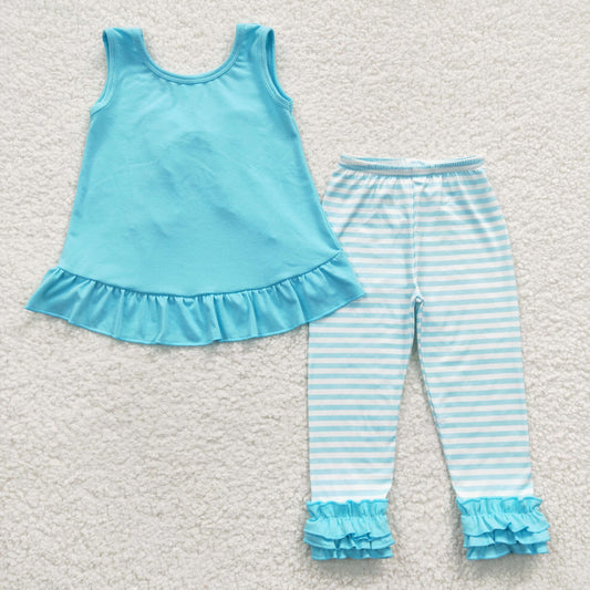 Blue With Bow Stripe Pants Girls Set