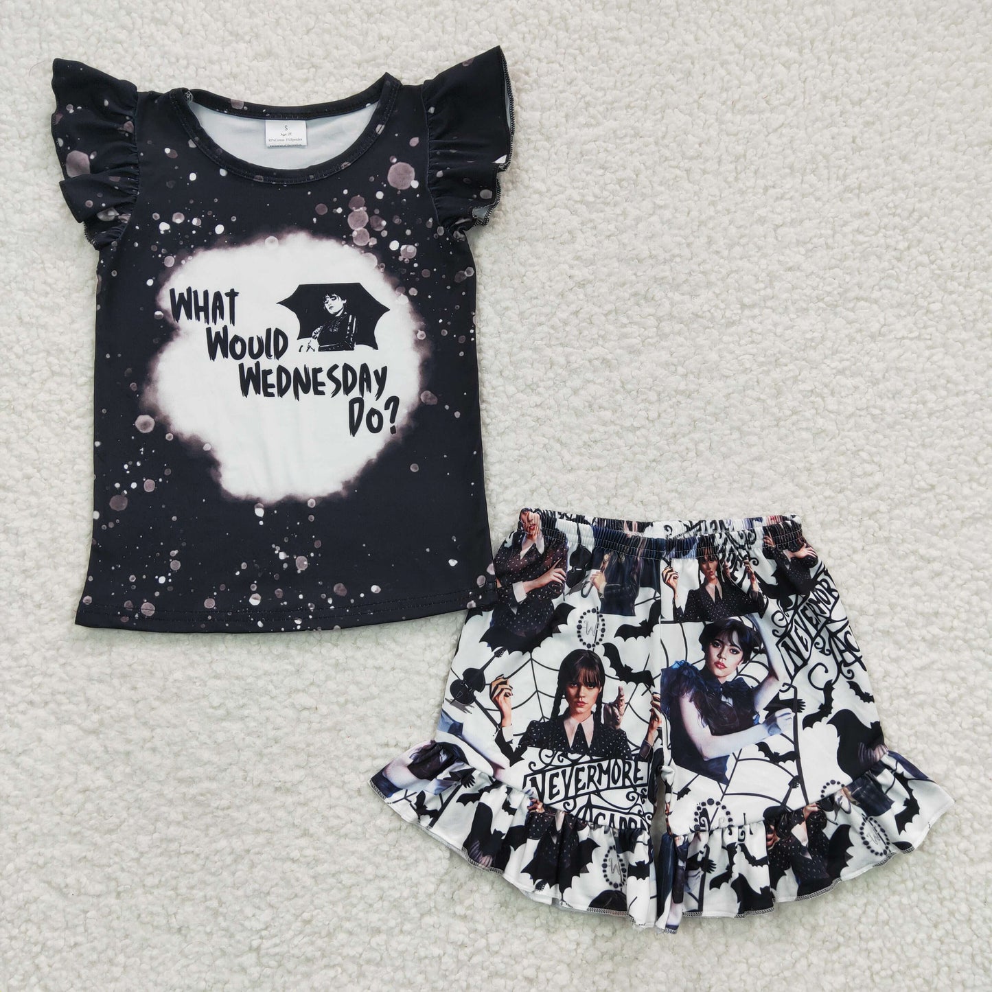 Black Cartoon Ruffle Girls Summer Set