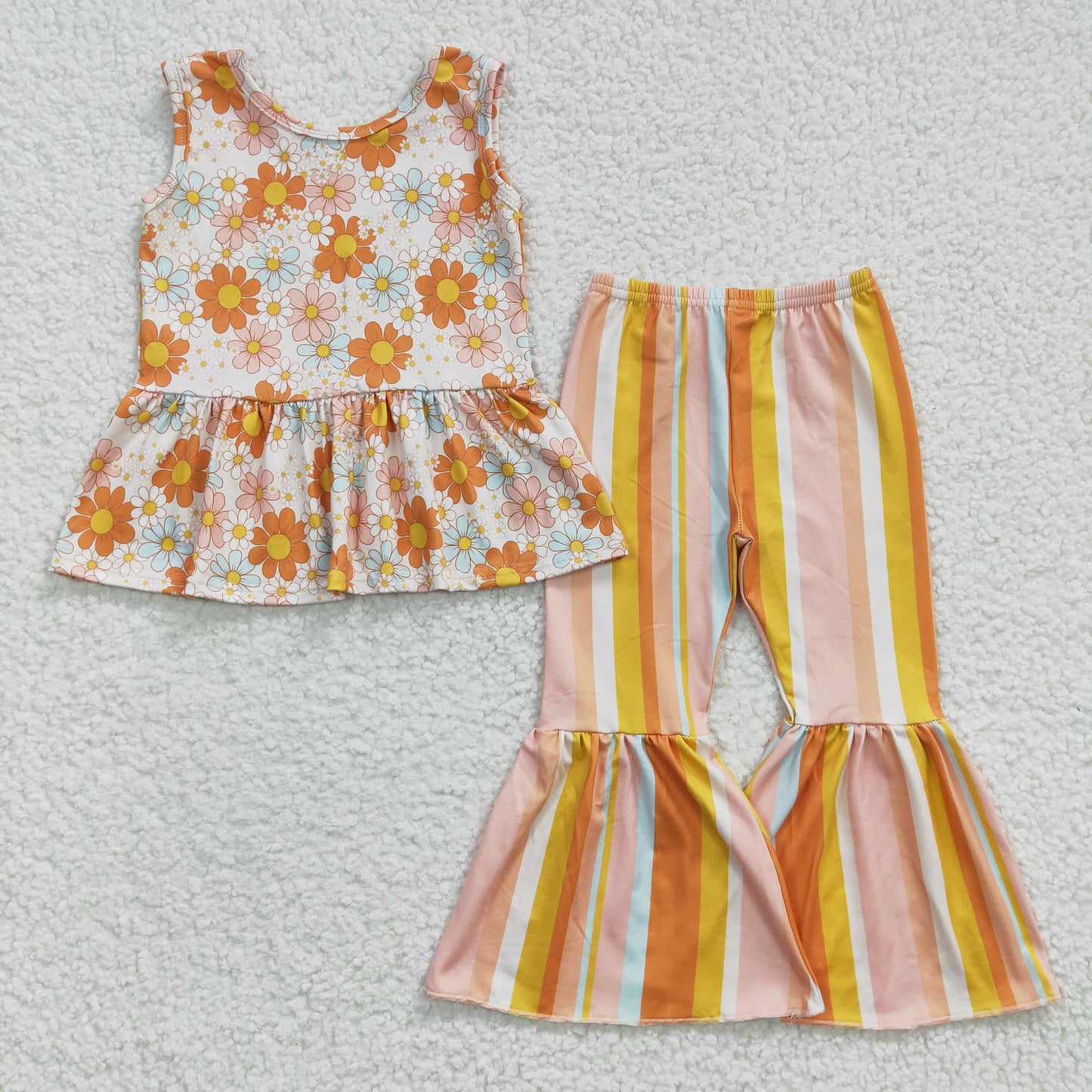 Yellow Striped Flowers Girl Outfits