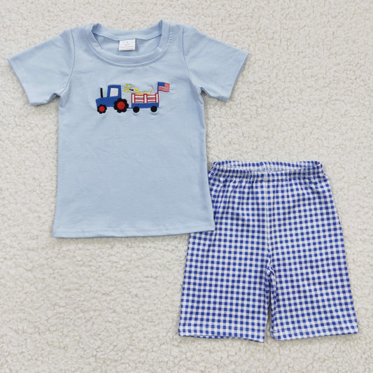 July of 4th Embroidered Boy Summer Set