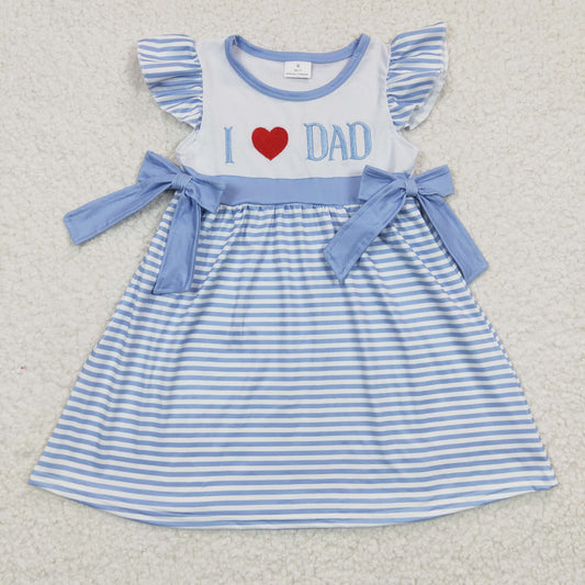 Blue Stripe Embroidery I Love DAD Girls Dress