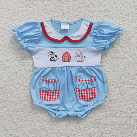 Embroidered Animal House Baby Romper