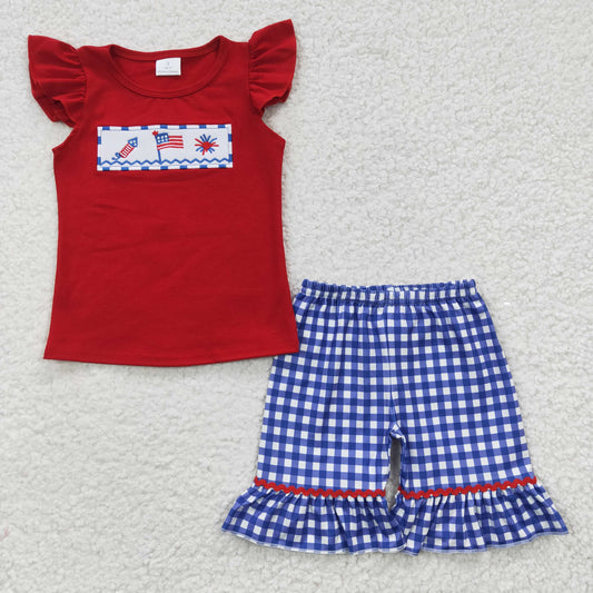 July Of 4th Embroidered Girls Suit Summer Set