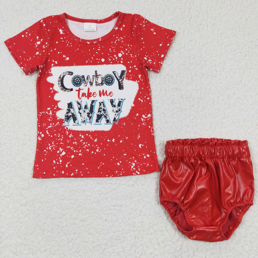 Red Cow Leather Girls Set Bummies