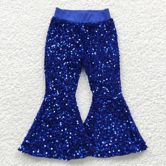 Blue Sequined bell pants