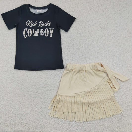 Black Cowboy Shirt Cream Velvet Tassel Girls Dress