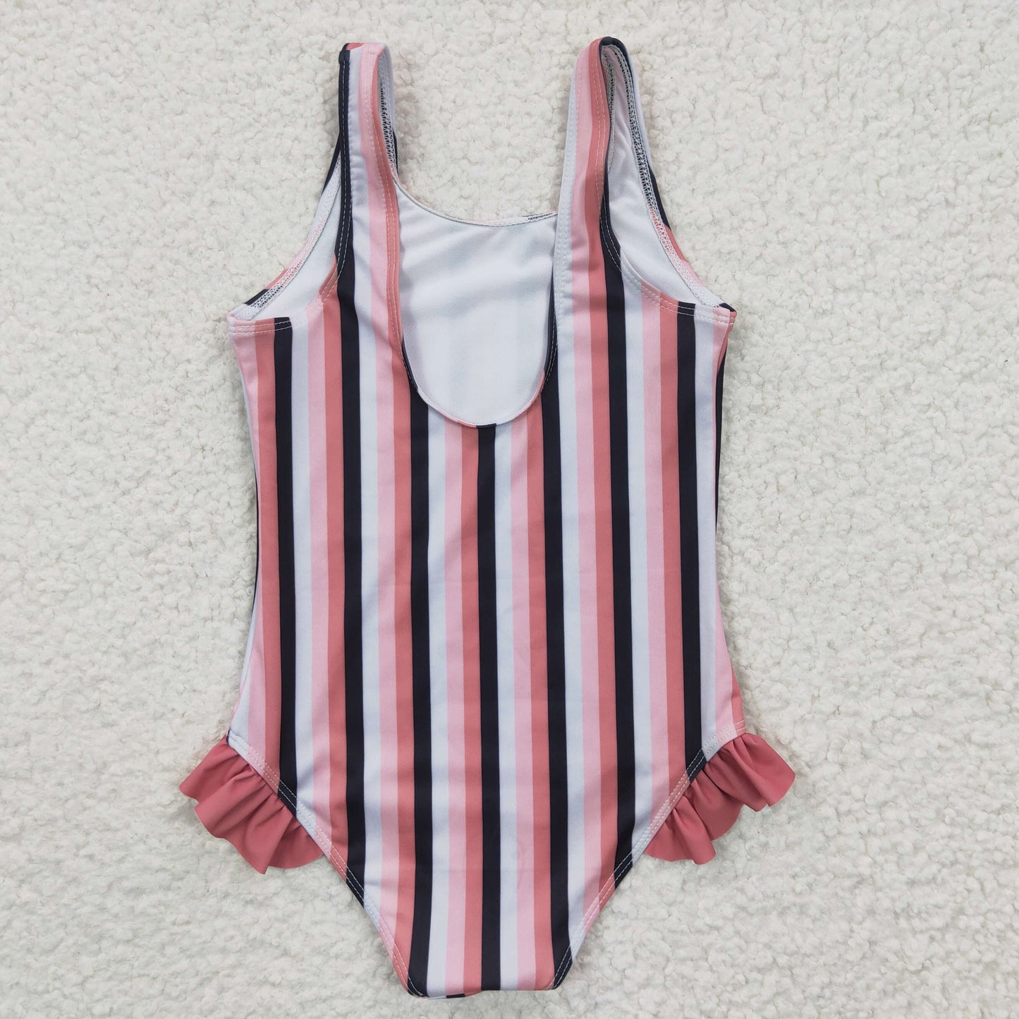 Black Pink Stripe Girls Summer Swimsuit