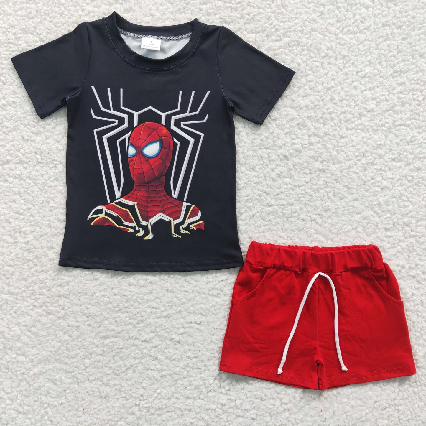 Black Cartoon Red Short Summer Boy Set