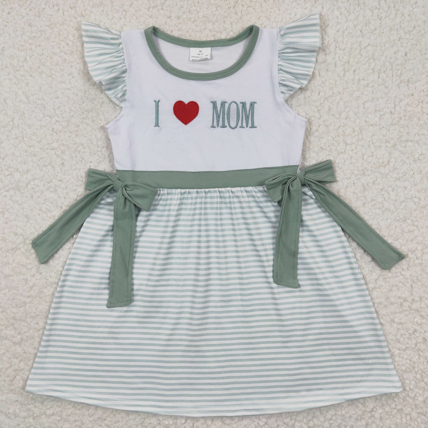 Embroidered I LOVE MOM Girls Dress