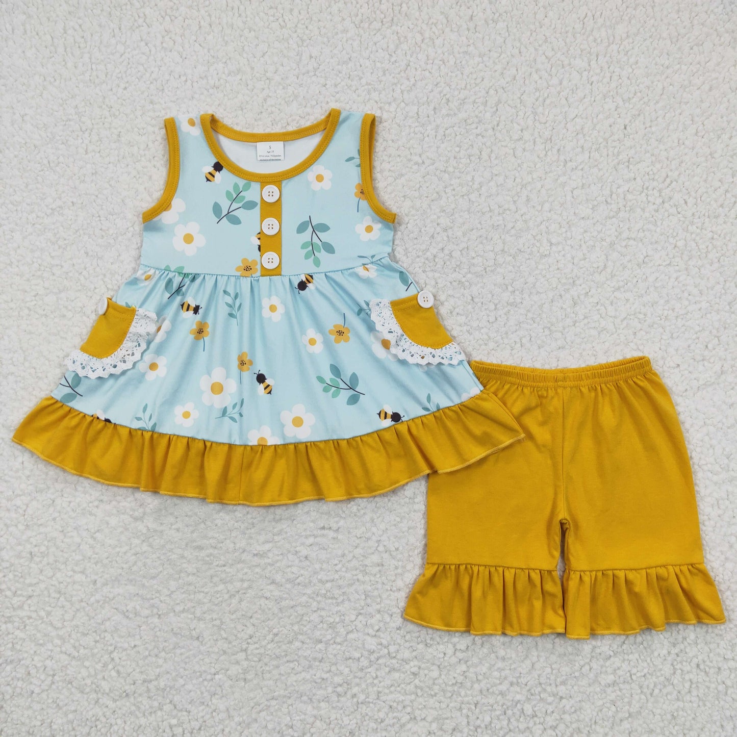 Yellow Flowers Sleeveless Summer Girls Set