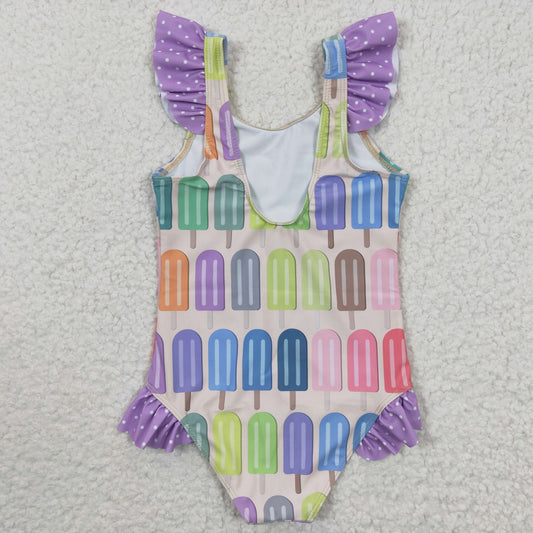 Purple Ice Cream one pc Girls Summer Swimsuit