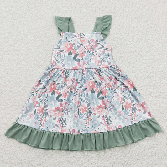 big skirt Green Flowers Ruffles dress