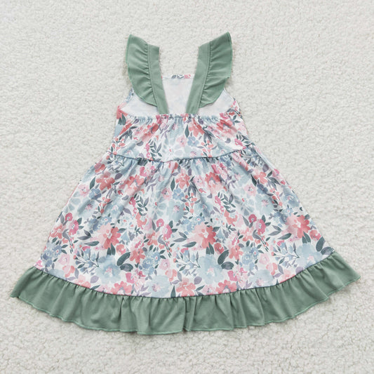big skirt Green Flowers Ruffles dress
