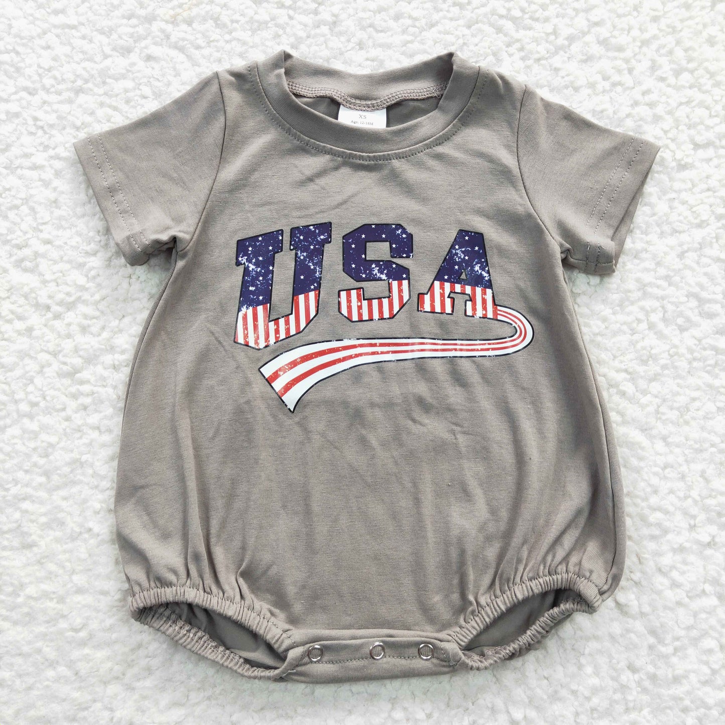 Baby July of 4th USA Grey Romper