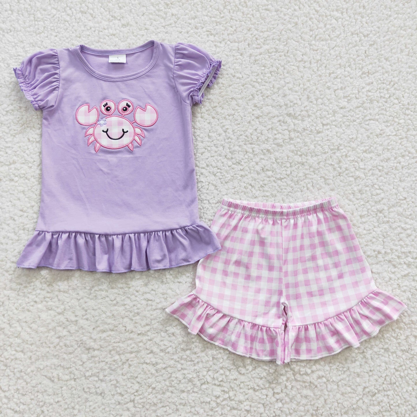 Purple Embroidered Crab Girls Suit