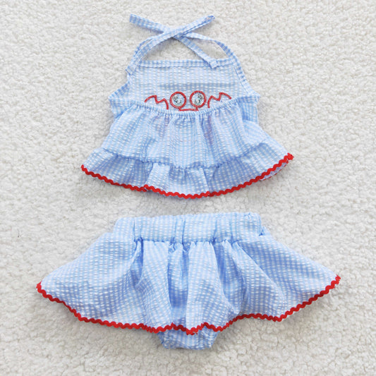 Crab Embroidery 2pc girls summer Swimsuit